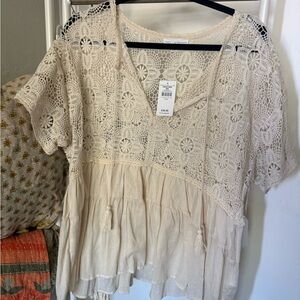 Boho Beige Lace Blouse